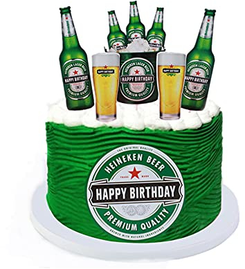 6pcs Beer Cake Topper,Wrappers Miniature Wine Bottles Happy Birthday Cake Topper,for DIY Baking Cake Decoration for Kids Baby Shower Party Supplies (green)