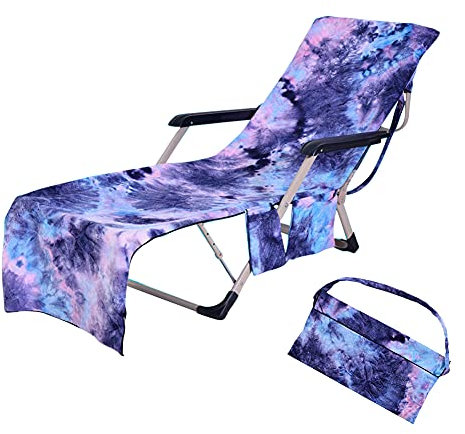 Uposao Beach Chair Cover Sunbed Towels with Pockets Recliner Cover Microfiber Tie Dye Beach Towel for Pool, Sun Lounger, Hotel, Vacation