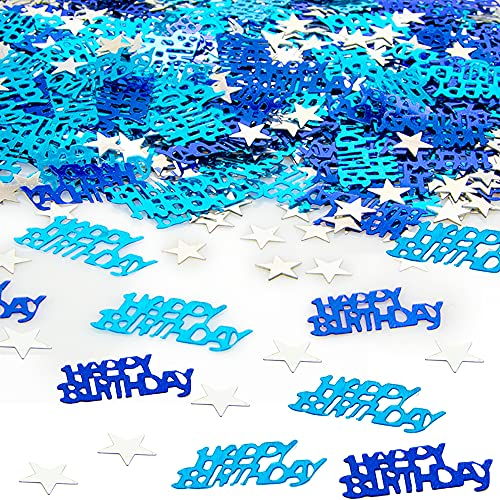 Geburtstag Konfetti, Blau HAPPY BIRTHDAY Konfetti Silber Stern Konfetti Pailletten 30g Blau Silber Tischkonfetti HAPPY BIRTHDAY Konfetti für Geburtstagsparty Dekoration
