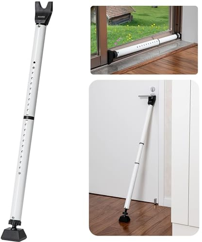 Door Security Bar Upgraded Door Stoppers Adjustable Sliding Glass Door Security Bar 2 in 1 Heavy Duty Door Jammer Sliding Patio Bar for Home, Apartment, Travel, School, Dorm (1 Pack,White)