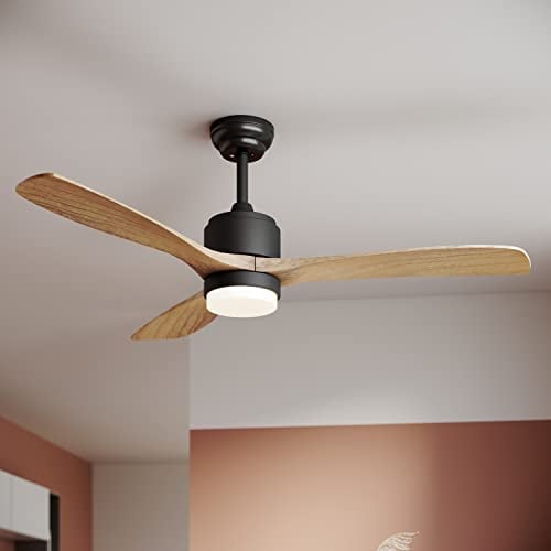 SONNI Deckenventilator mit Beleuchtung und Fernbedienung Leise in 3 Farbtemperatur Schwarz und Holz 132cm Intelligente Zeiteinstellung geeignet