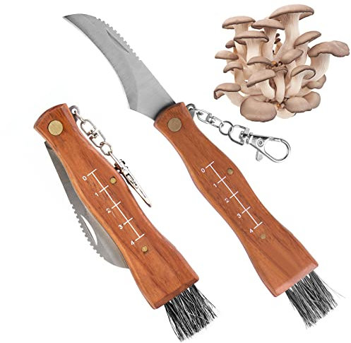 Nizirioo Cuchillo para ChampiñOnes con Cepillo Cuchillo para ChampiñOnes con Regla Cuchillo de Bolsillo Cuchillo Plegable Cuchillo para ChampiñOnes de Acero Inoxidable Recolector de ChampiñOnes