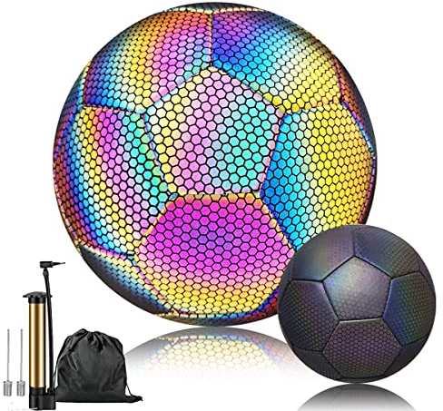 Glow In The Dark Fußball, reflektierender Fußball, holografischer Fußball, leuchtender Fußball, Größe 4/5, Standardübung, Weihnachten, Geburtstagsgeschenk für Erwachsene und Kinder (5 (680–700 mm))