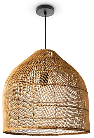 Paco Home Luminaria Suspensión Salón Bohemia Lámparas Cesta Lámpara Colgante Ratán Comedor Lámpara Papel E27, Tipo de lámpara:Lámpara colgante - Tipo 1, Farbe_MuVa:Beige (Ø44 cm)