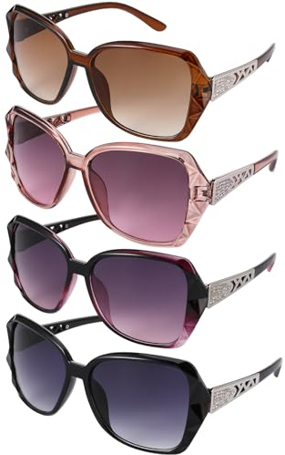 Firtink 4 Pcs Women Large Sunglasses, UV 400 Glasses Oversized Polarized Sunglasses Classic Trend Ladies Sunglasses Sparkling Large Frame Sunglasses for Women, Black