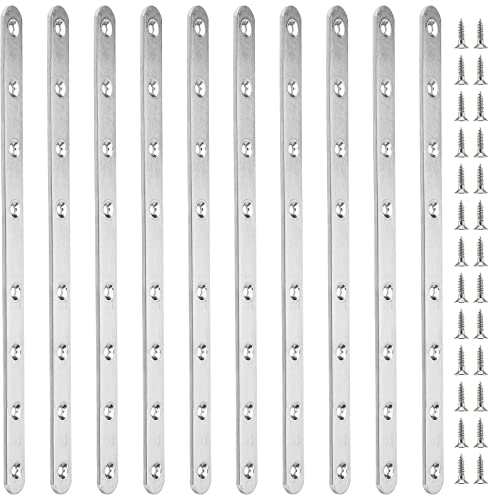 NGOSUET 10 Stk 293x19mm Flachverbinder Edelstahl Lochplatten, Flache Ecke Bracket Verbindungsplatte 8 Löcher, Holzverbinder mit 80 Schrauben, Metallverbinder für Holz Möbel Ausbessern…