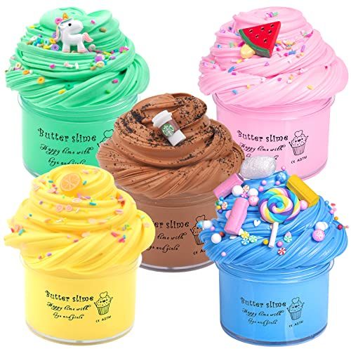 Fluffy Butter Making Slime Kit for Kids, 5 Pack Easter Scented Candy Cheap Slime, Party Favors for Girls and Boys, Putty Slime Charms Toys for Kids, Soft Stretchy & Non-Sticky, Crunchy, Bag Fillers
