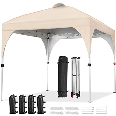 Yaheetech Carpa Plegable 3x3m Cenador de Jardín Impermeable para 8-10 Personas,con Ventilacion y Bolsa de Transporte, Ideal para Playa y Camping Beige