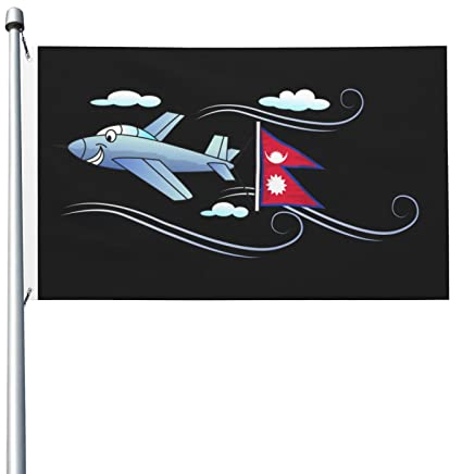 Flugzeug mit Flagge von Nepal Deko-Flagge im Freien, 3 x 5 Fuß, doppelseitig, patriotische Flaggen, neu geladene Flaggen, sonnenbeständig, regenfest, Innenhöfe, Bauernhöfe, Gärten