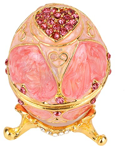 Akozon Emailliertes Vintage-Osterschmuck-Organizer-Schmuckstück, Rosa Ei-Schmuckstück, Faberge-Ei-Diamant für Weihnachten, Schmuck-Eier, Schmuck-Box, Dekoration,