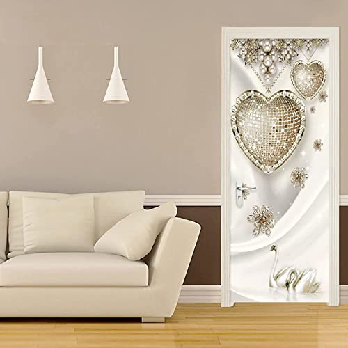 Papier Peint De Porte 3D Coeur De Diamant Créatif Auto-Adhésif Porte Autocollant Porte Affiche Porte Papier Peint Porte Art Porte Mur Autocollant Porte Photo 77 X 200 Cm / 30,31 X 78,74 Pouces Pour L