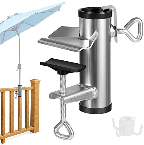 Anyingkai Abrazadera para Sombrilla,Soporte Sombrilla para Barandilla,Soporte de Sombrilla para Balcones,Abrazadera para Sombrilla De Playa,Soporte Parasol Balcon (Plateado)