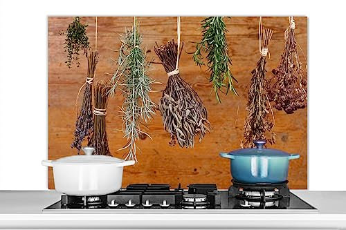 KitchenYeah© Küchenrückwand Platte Spritzschutz Küche Deko Aluminium Platte Wandschutz Küchen Zubehör WandverkleidungTrockenblumen - Holz - Braun - 100x65 cm
