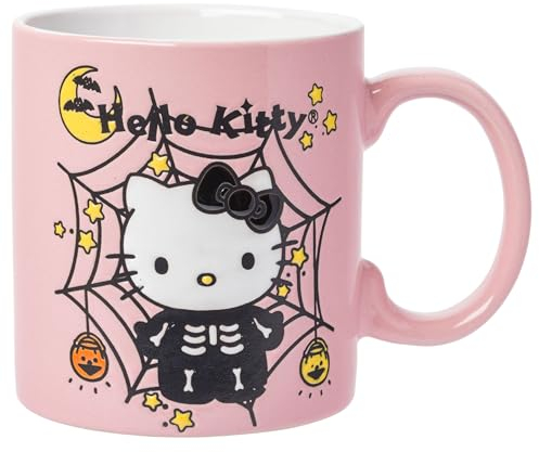 Silver Buffalo Sanrio Hello Kitty Halloween Skeleton Web Wax Resist Ceramic Mug, 20 Ounces