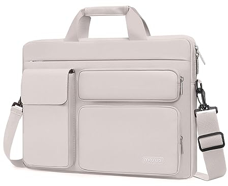 MOSISO Sacoche Ordinateur Portable Compatible avec MacBook Air/Pro,13-13,3 pouces Notebook,Compatible avec MacBook Pro 14 avec 2 Surélevé&1 Rabat&1 Poche Horizontale&Poignée&Ceinture,Gris Roche