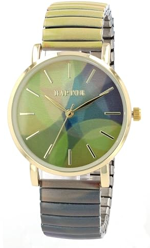 Raptor Colorful Edition Ø36mm Damen-Uhr Zugband Edelstahl Motiv Bunt Print Analog Quarz (grün)