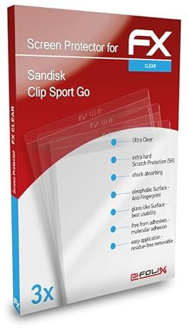atFoliX Schutzfolie passend für Sandisk Clip Sport Go, Folie ultraklare FX Displayschutzfolie (3X)