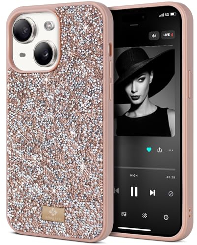 BEZ Case for iPhone 13 Case Glitter, with Bling & Co. Series, Sparkle Diamond Crystal Bling Case Cover Compatible with iPhone 13, Tuscan Beige