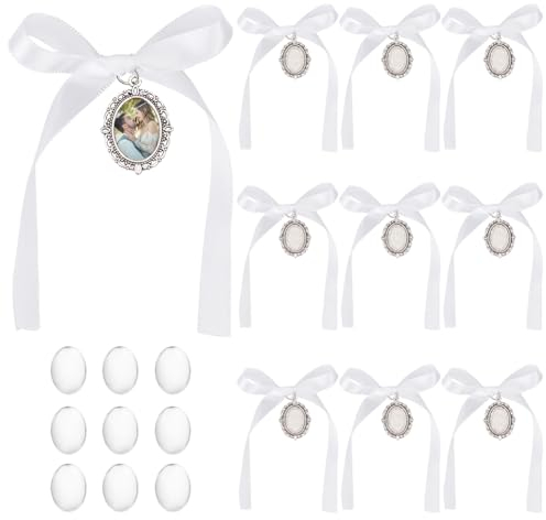 PH PandaHall 10 Stück Blumenstrauß Foto Charm Ovaler Brautstrauß Charm Antik Silber Spitzen Engel Charm Hochzeits Gedenk Blumenstrauß Charm Erinnerungs Foto Charm Mit Satinband Und Glasperlen