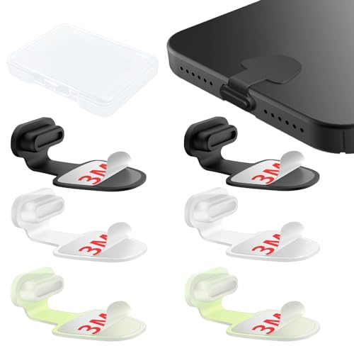 Rierousy 6 Stück USB C Staubschutz, Typ-C Port Schutzkappe Kompatibel mit iPhone 15/Samsung Galaxy S23/Google Pixel/Xiaomi/OnePlus/Huawei (Schwarz Transluzent Leuchtende Farbe)