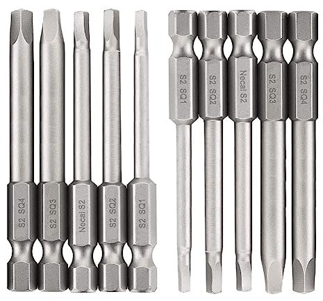 Saipor 10PCS Embouts de Tournevis à Tête Carrée Magnétiques Tête Carrée Tournevis Perceuse Électrique Bit S2 Acier 1/4'' Hex Shank Square Head Screwdriver Bits Set SQ1, SQ2, SQ2.7, SQ3, SQ4 (65mm)
