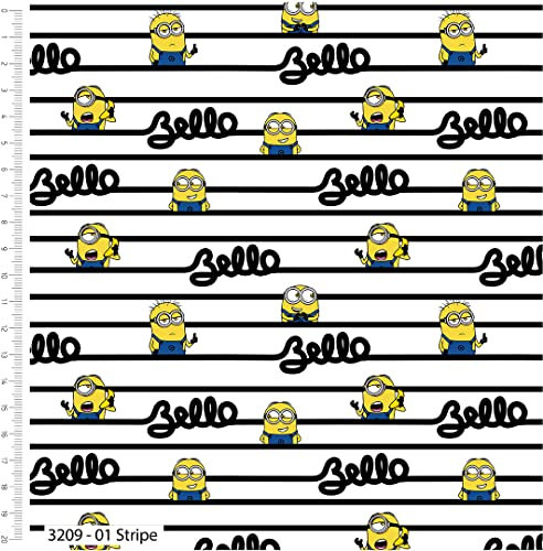 Bedruckter Stoff mit niedlichem gelber Cartoon-Figur, 112 cm breit, 100 % Baumwolle, Kinderstoff zum Schneidern, Nähen, Quilten (3209) (Streifen, 1 m)