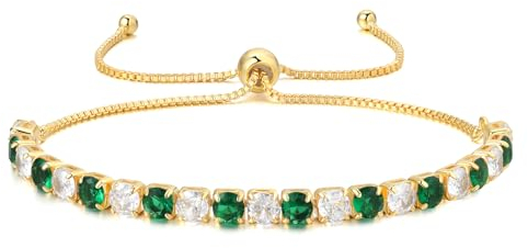 LOVANS Tennisarmbänder für Damen und Mädchen aus Gold Verstellbares Armband Damen mit weißen und grün Zirkonia Steinen Geschenke für Frauen Schmuck für Weihnachten Valentinstag