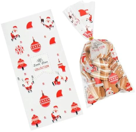 50 Stück Weihnachts-Geschenkbeutel, transparente Beutel für Weihnachten, Zuhause, Geschenke für Süßigkeiten, Kekse, Geschenk-Plätzchen, Verpackungsbeutel-T02