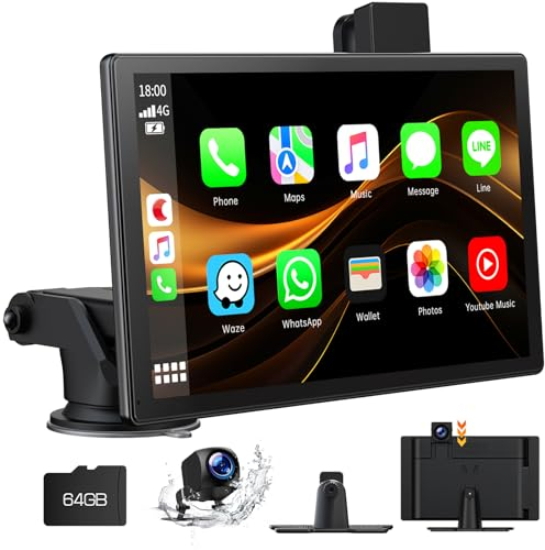 Volam 9 Pouces Ecran Carplay Voiture avec Dashcam Avant 2.5K, Caméra de Recul 1080P, A-pple Carplay sans Fil Android Auto avec Bluetooth 5.0, GPS,Assistant Vocal,Lien Miroir,AUX,FM,64G TF Carte