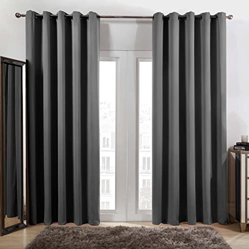 Dreamscene Blackout Curtains Eyelet, Soft Grey Curtains for Living Room Bedroom Office Modern Decorative Extra Wide Curtain for Winter 2 Panels, 90x90”