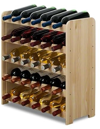 PROREGAL Weinregal PINOTWINE C | HxBxT 61,6x63,2x26,5cm | 30 Flaschen | Massives Kiefernholz | Natur unbehandelt | Weinhalter Weinständer Flaschenständer Flaschenregal Holzregal