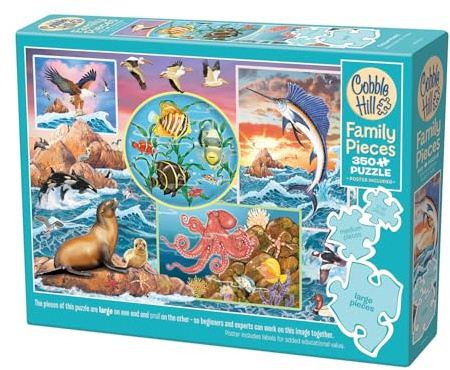 Cobble Hill 3847003 Magie des Ozeans, Familienpuzzle, 350 Teile Puzzle mit unterschiedlich großen Puzzleteilen inkl. Poster, Generationenpuzzle ab 9 Jahren, Tierpuzzle