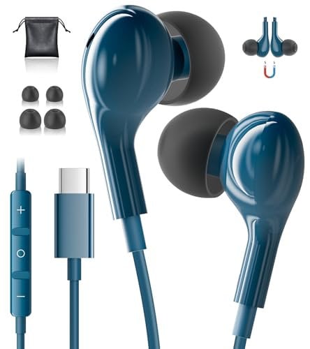 USB C Headphones for Samsung S25 S24 Ultra S23 S22 FE A55 A56 A16 A35 Type C headphones with Microphone HiFi Wired Earbuds USB C Earphones for iPhone 16 iPhone 15 Pro Max Google Pixel 9 Pro iPad 10th