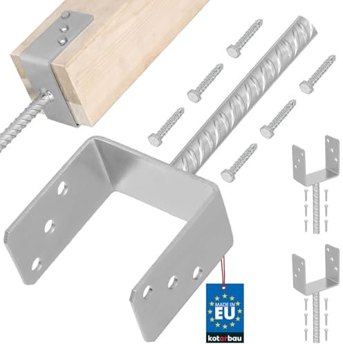 KOTARBAU® 2er Set Pfostenträger zum einbetonieren U 121 mm Feuerverzinkt Stahl Betonanker für Holzpfosten Riffelstahl Pfostenanker Bodenhülse Pfostenschuh Zaunpfosten Holz