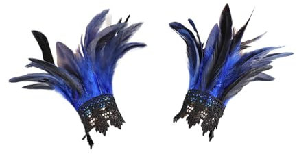 ZOSIGN 1 Paar Vintage Feder Manschette,Damen Feder Manschetten,Gothic Federmanschetten,Damen Vintage Spitzenhandschuhe mit Feder, für Halloween Kostüm Rollenspiel Party (Blau, M)