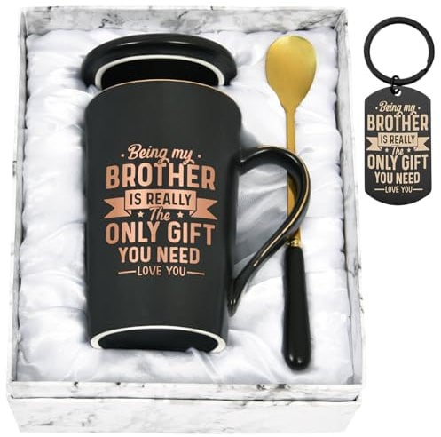 Joymaking Funny Gifts for Brother Birthday Coffee Mug with Keychain Birthday Christmas Gifts for Brother from Sister Brother, 14oz Mug Funny Gifts for him - Being My Brother is The Only Gift You Need
