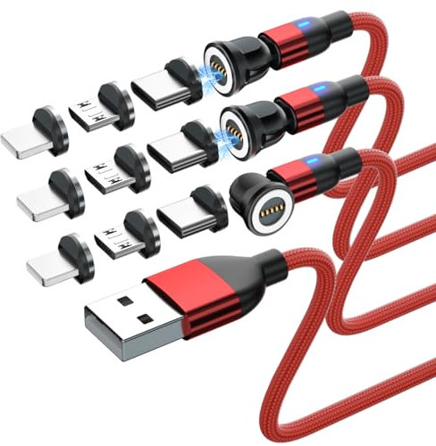 BITHAI 5Pin 360 & 180 Magnetic Charging & Data Cable 3Pcs (1.6ft/3.3ft/6.6ft) 3-in-1 USB Magnetic Phone Charger
