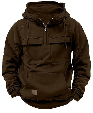 HAOLEI Hoodie Herren Lässige Modische, Sweatshirt Half Zip Cargo Pullover Hoody Jacke Kapuzenpullover, Langarmshirt Weich Und Bequem, Oberteile Stilvoller Lose, Pullunder Klassisch Aus Hochwertiger