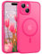 GUAGUA Cover Magnetico per iPhone 15, Compatibile con MagSafe, Custodia Posteriore Protezione Fotocamera Glassata Opaco Traslucida Sottile Anti-Graffia, Protettivo Case Anticaduto Antiurto, Rosa Calda