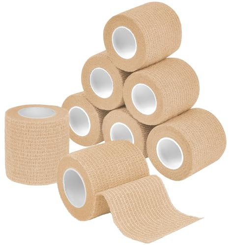 ACWOO Selbstklebender Verband, 5cm x 4.5m Pflaster Rolle Verbandsmaterial, 8 Rollen Elastische Binde Bandage Fixierbinde Haftbandage Selbstklebend für Sport, Finger Hand Zehen Füße, Katze Hund Pferd