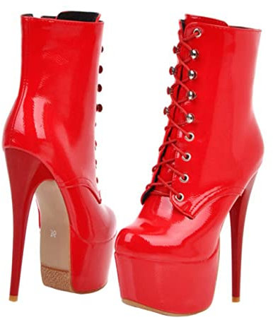Holibanna Da Donna in Vernice Tacchi Alto e Lacci Stivaletti Impermeabili Chic Per Feste e Speciali