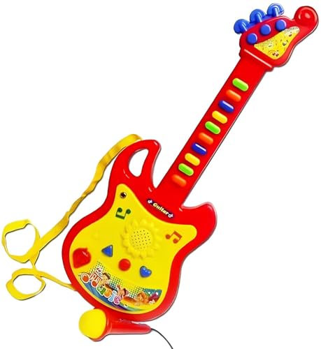 Elektrische Gitarre Spielzeug für Kinder mit verstärktem Mikrofon, Lichteffekten, Schultergurt, Voraufgezeichnete Melodien - Rock 18 Zoll - Elektronik mit Rock-Sounds