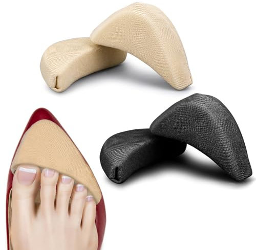 2 paia di imbottiture per scarpe in morbida spugna, regolabili, traspiranti, unisex, per alluce e avampiede, riutilizzabili, per donne e ragazze, con tacco alto, stivali sportivi casual (pelle, nero)