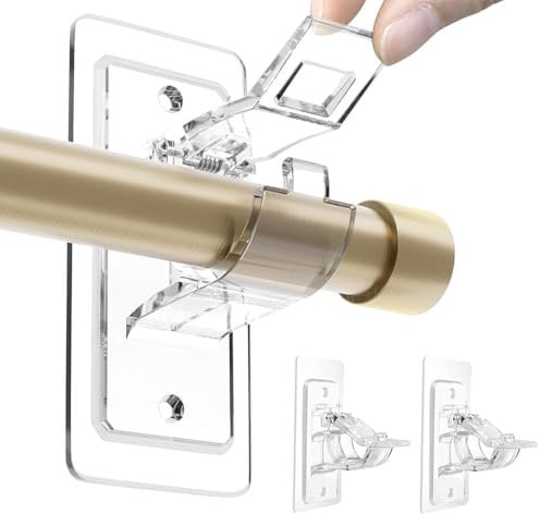 BelleVive Lot de 2 supports de tringle à rideaux – Sans perçage, autocollants en PET sans dommages, crochets réglables sans clous pour salon et salle de bain