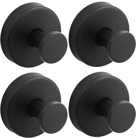 Black Towel Holder Self Adhensive - Set of 4 Metal Towel Hooks/Coat Hook/Suction Hooks Heavy Duty 16-0401