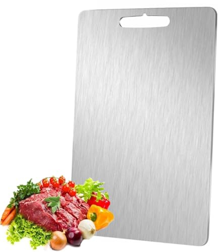 Octonyluck Tagliere in Titanio Per Cucina, Tagliere da Cucina in Acciaio Inox 304, Taglieree Acciaio Multifunzione, Acciaio Inox Doppio Lato per Carne, Pane, Verdure e Frutta (46L x 30B cm)
