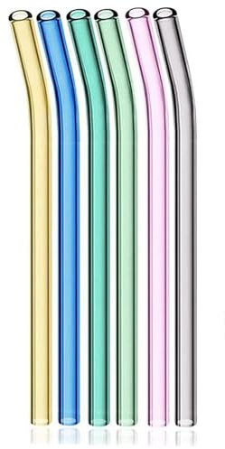 6 Pcs Reusable Glass Straws, 8 x8mm Eco-Friendly Drinking Straws, for Smoothie, Milkshakes, Tea, Juice, Cocktail Straws(Multi-Color Mixed)