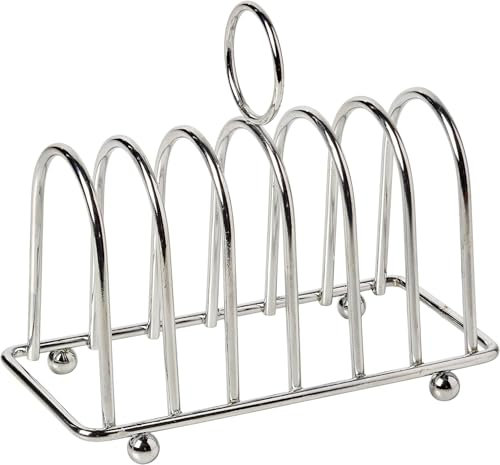 Nobel Chrome Toast Bread Rack, 6 Bread Slices Slot, Toast Cooling Holder (Chrome Round Top)