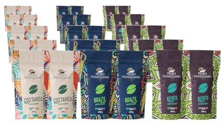 Nero Veneziano Collection, Kit Degustazione - Brazil, Costa Rica & Kenya, Caffè Premium Mcinato 30x200 g, Tostatura Media, Artigianale Italiano, Per MOKA