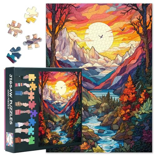Colorful Landscape Jigsaw Puzzles for Adults 1000 Pieces Mountain and Lake Puzzle for Family Game Difficult Challenge Forest Jigsaw Puzzle for Adults House Wall Decor Puzzles 27.5x19.7